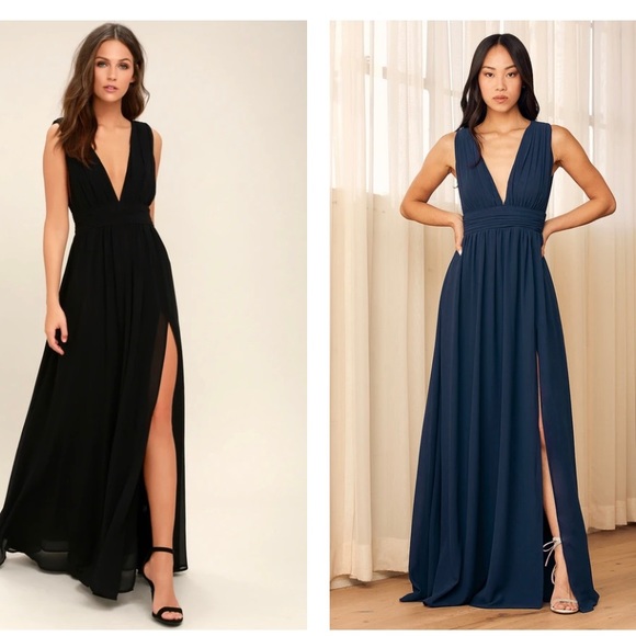 Navy Blue Long Lulus Dress - Picture 4 of 4